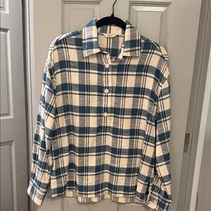 Faherty Navy and Cream Plaid Shirt